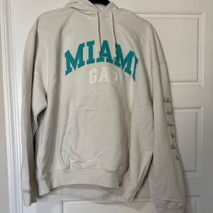 GAP white Miami Hoodie with Teal Lettering